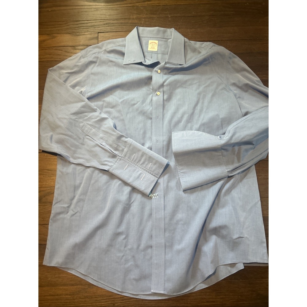 Brooks Brothers Mens Dress Shirt 18 35 Light Blue Supima Cotton Traditional Fit